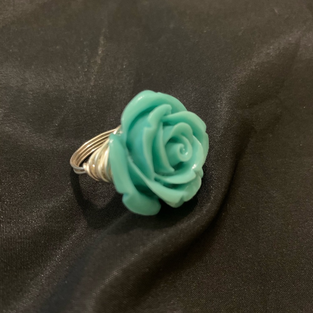 Turquoise and silver rose ring